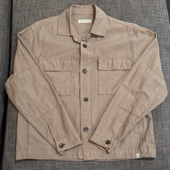 Everlane Everyone Spring Shirt Jacket Unisex Organic Cotton Linen Taupe / Khaki - Picture 2 of 7
